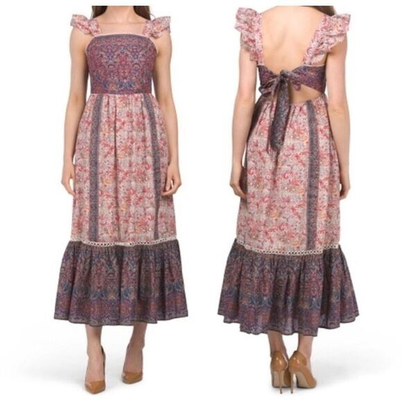 Haute Hippie Boho Fairy Floral Flutter Sleeve Dress Size M - Picture 1 of 7
